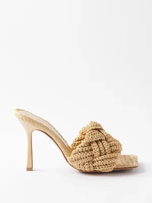 Beige square-toe faux-raffia sandals