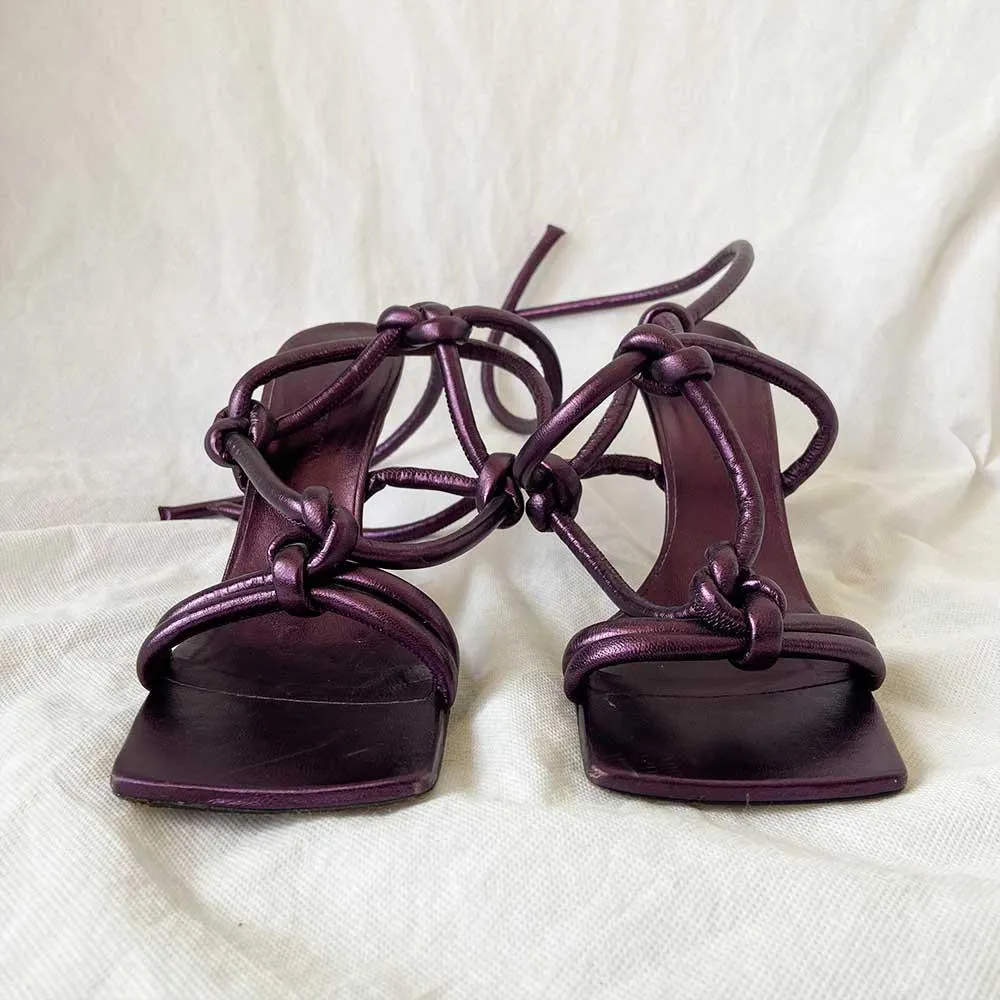Bottega Veneta Metallic Purple Leather Knot Sandals, 38.5
