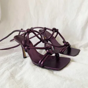 Bottega Veneta Metallic Purple Leather Knot Sandals, 38.5