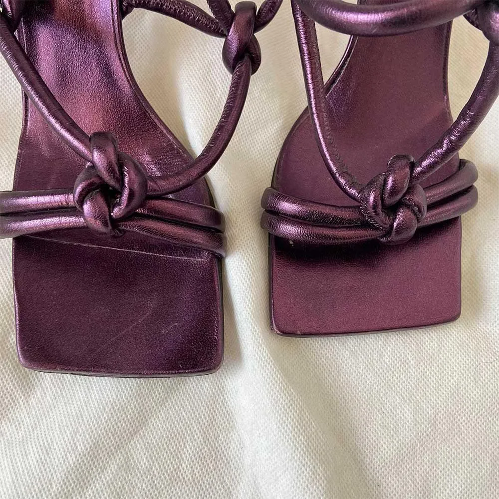 Bottega Veneta Metallic Purple Leather Knot Sandals, 38.5