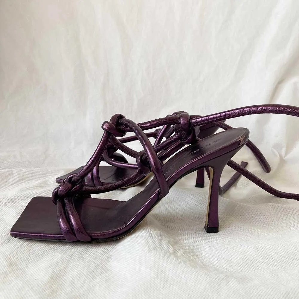 Bottega Veneta Metallic Purple Leather Knot Sandals, 38.5