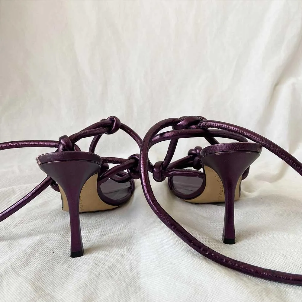 Bottega Veneta Metallic Purple Leather Knot Sandals, 38.5
