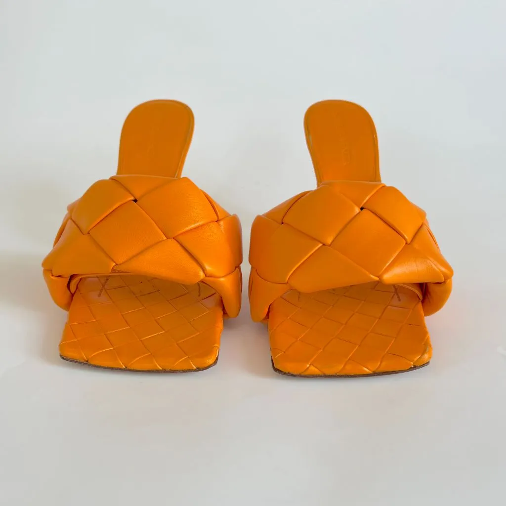 Bottega Veneta Orange Quilted Leather Lido Slide Sandals, 38