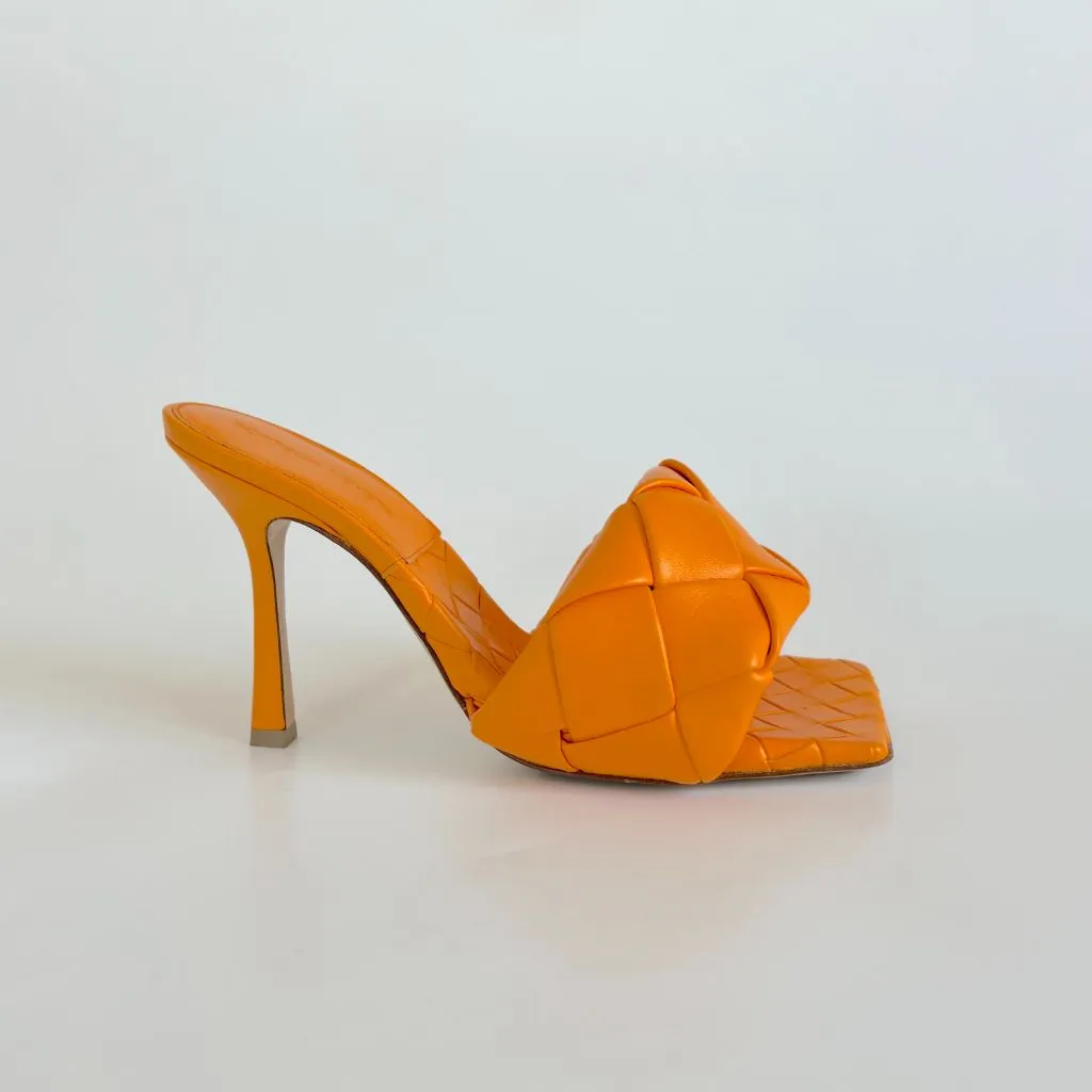 Bottega Veneta Orange Quilted Leather Lido Slide Sandals, 38