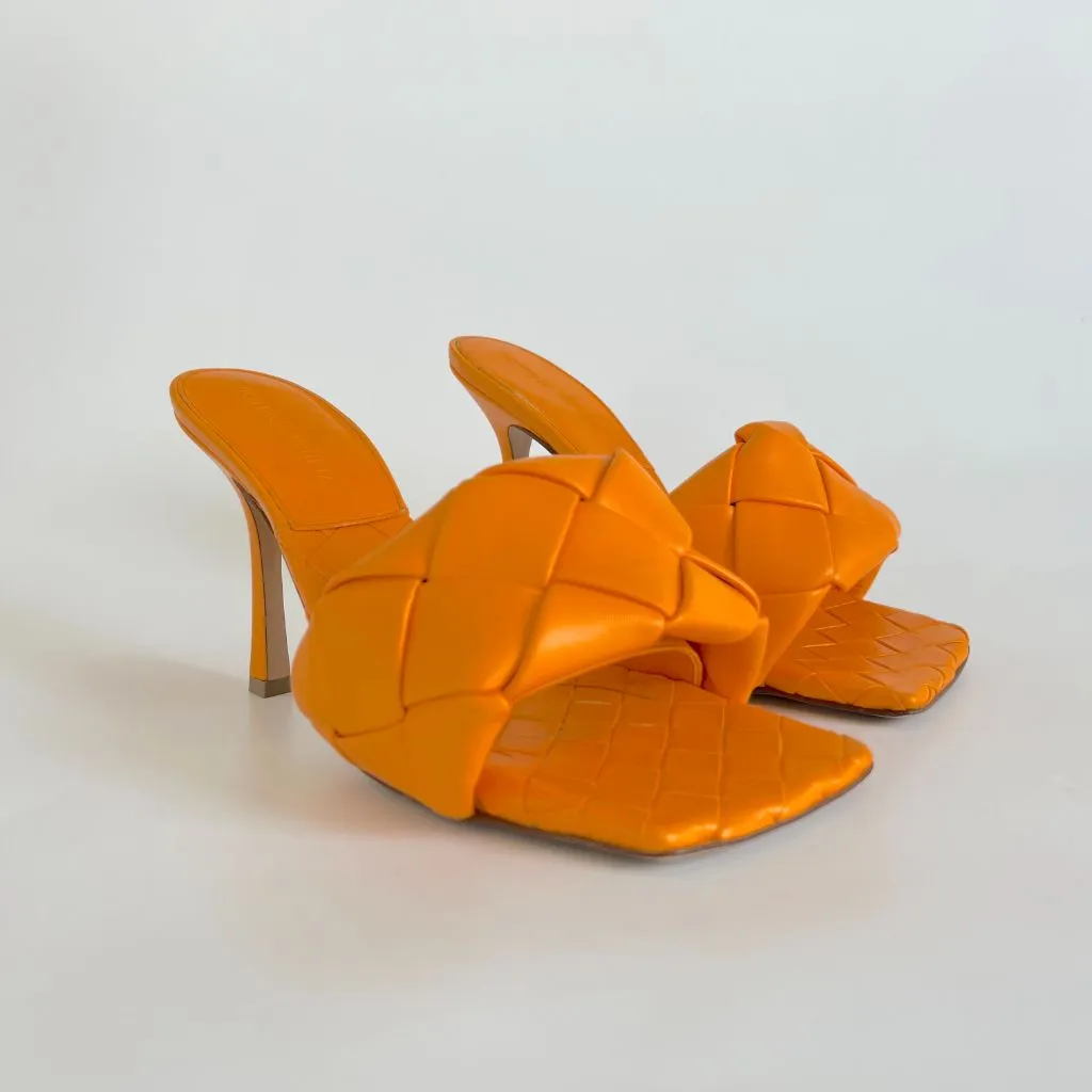 Bottega Veneta Orange Quilted Leather Lido Slide Sandals, 38
