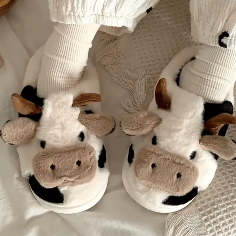 Cow Themed Plush Animal Slippers