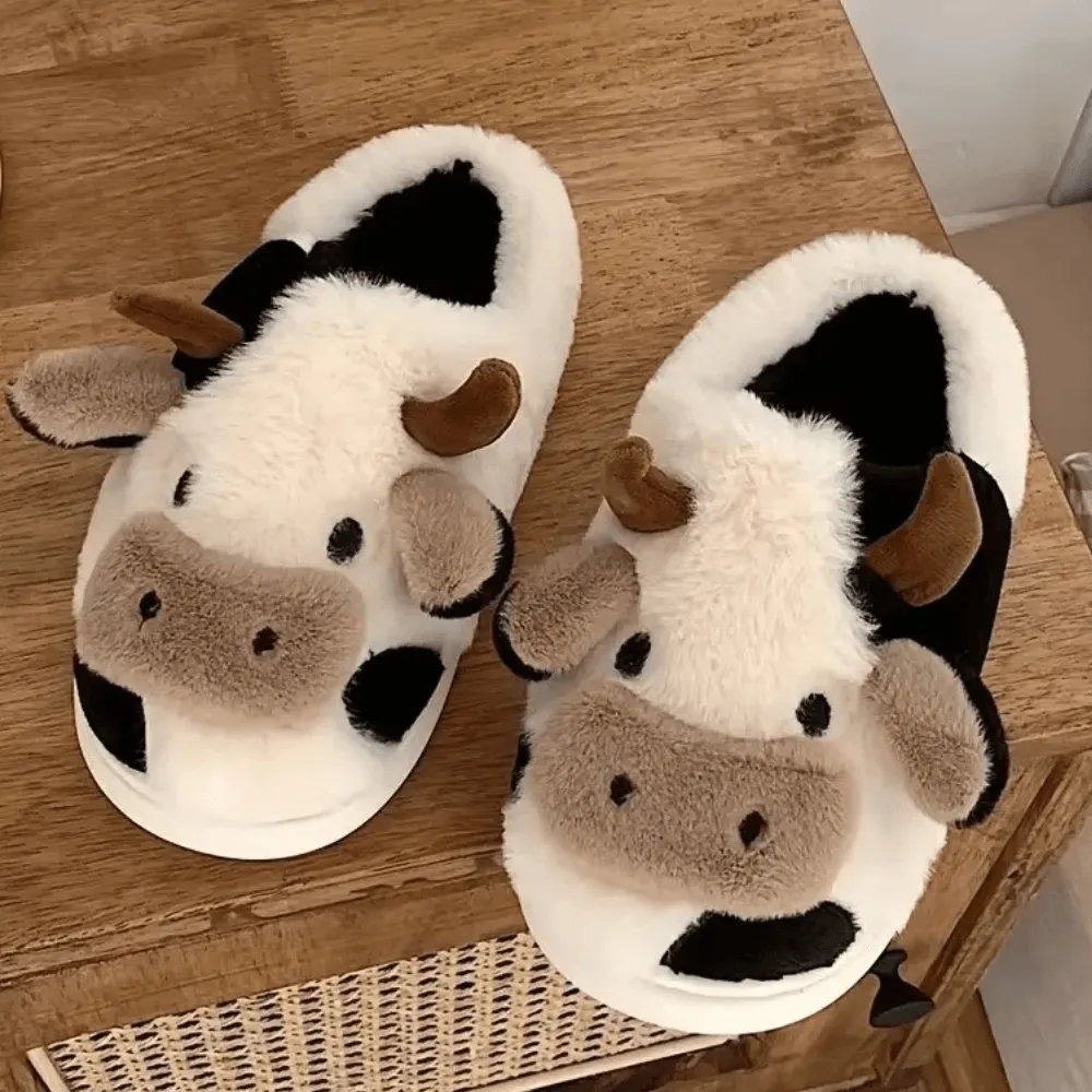 Cow Themed Plush Animal Slippers