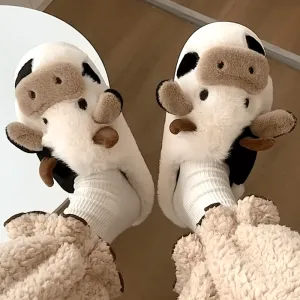Cow Themed Plush Animal Slippers