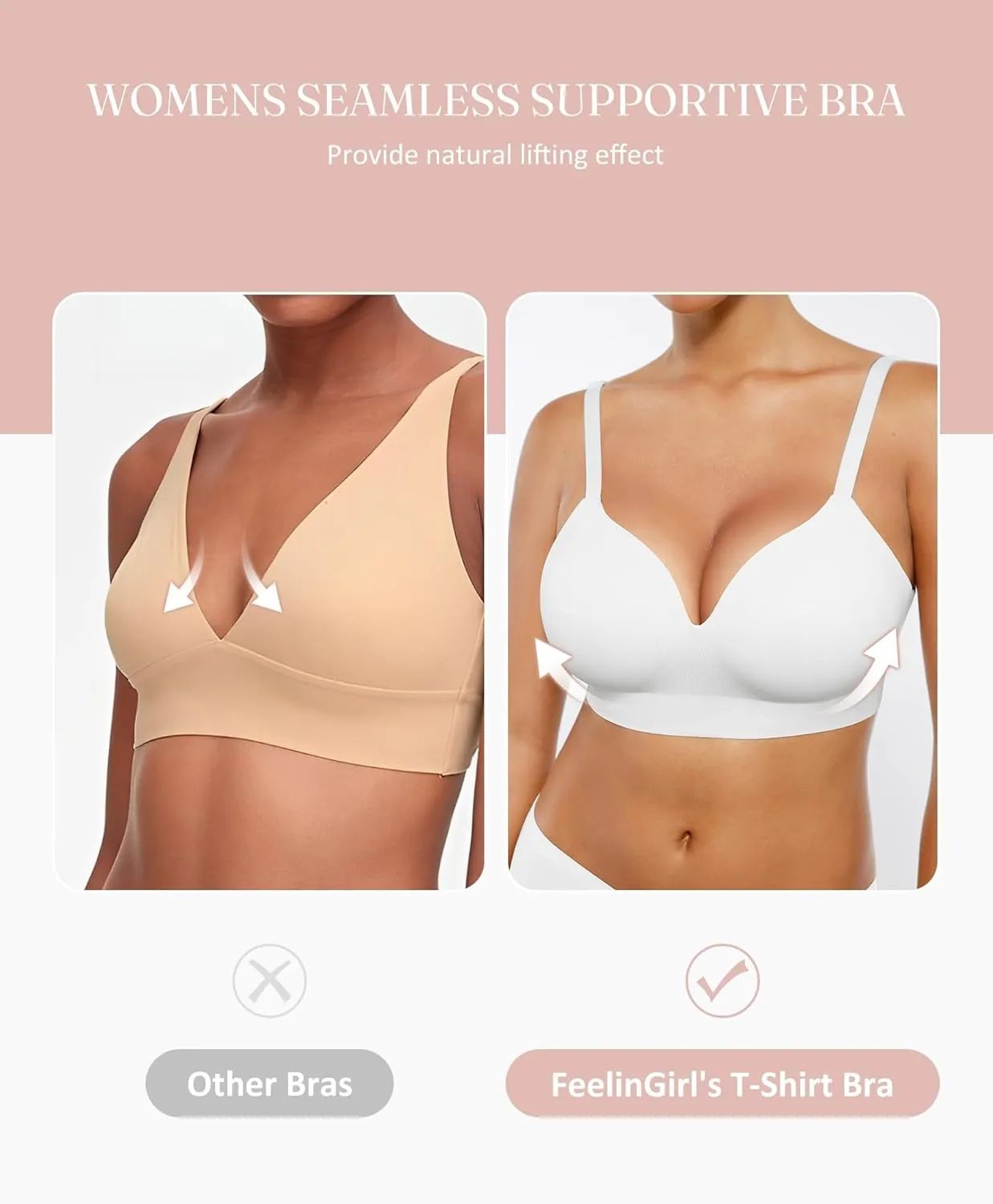 FeelinGirl Wireless Supportive Bra for Women, Seamless Comfort Bralettes No Underwire Full Coverage Everyday Bras