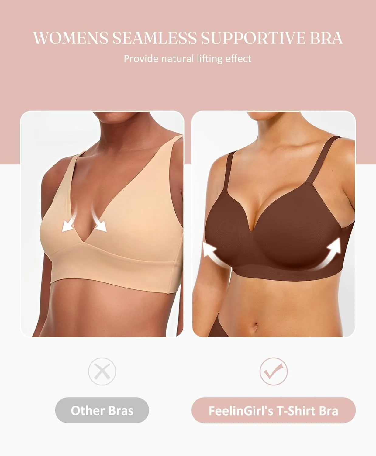 FeelinGirl Wireless Supportive Bra for Women, Seamless Comfort Bralettes No Underwire Full Coverage Everyday Bras