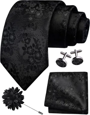 GUSLESON 3.15"??8cm?? Mens Floral Tie and Lapel Pin Necktie Hankerchief Cufflinks Set for Men
