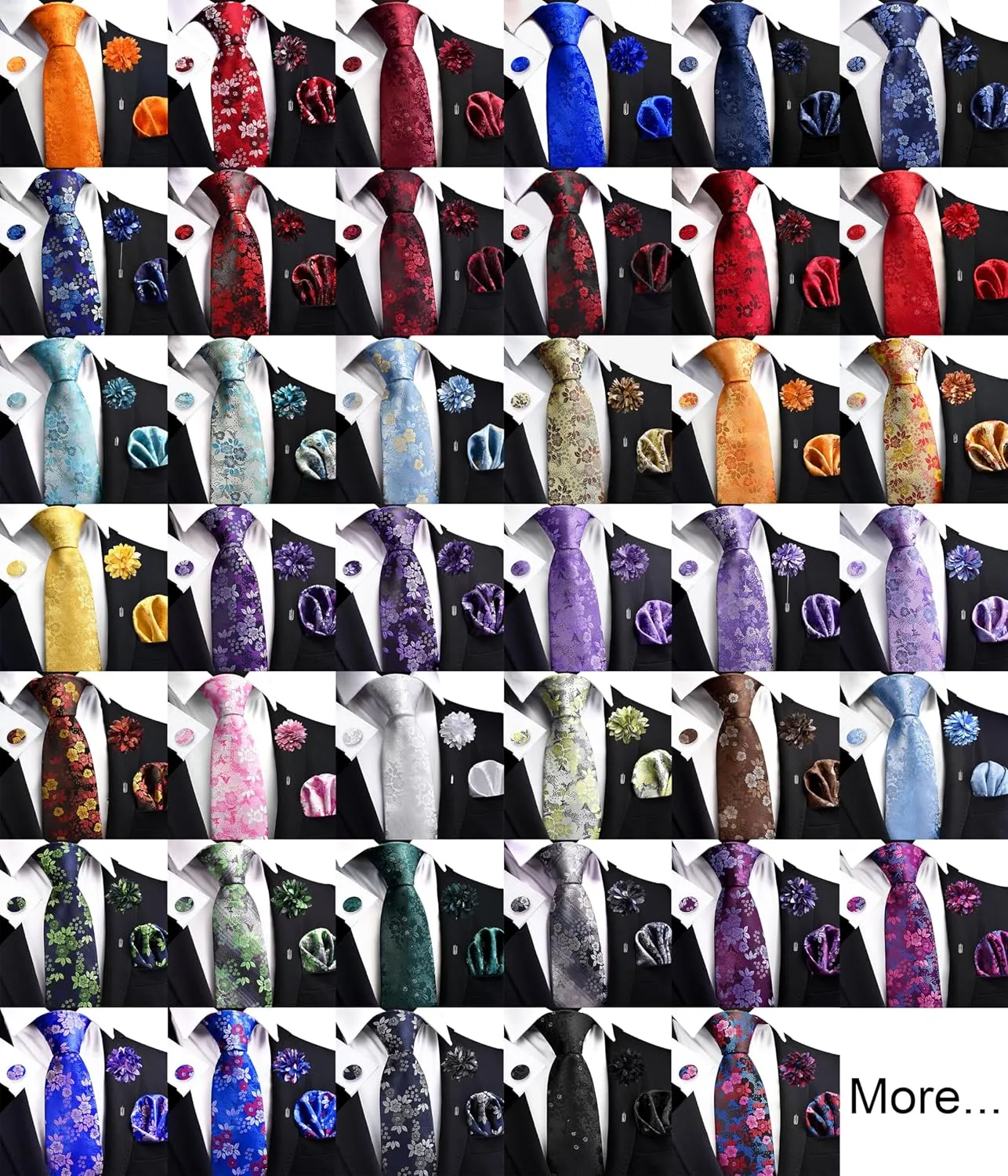 GUSLESON 3.15"??8cm?? Mens Floral Tie and Lapel Pin Necktie Hankerchief Cufflinks Set for Men