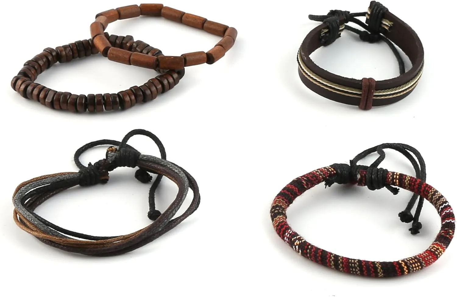 HZMAN Wrap Bracelets Men Women, Hemp Cords Wood Beads Ethnic Tribal Bracelets, Leather Wristbands