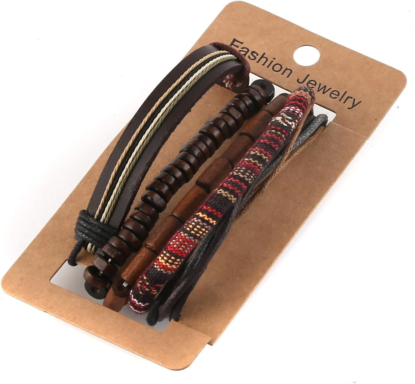 HZMAN Wrap Bracelets Men Women, Hemp Cords Wood Beads Ethnic Tribal Bracelets, Leather Wristbands