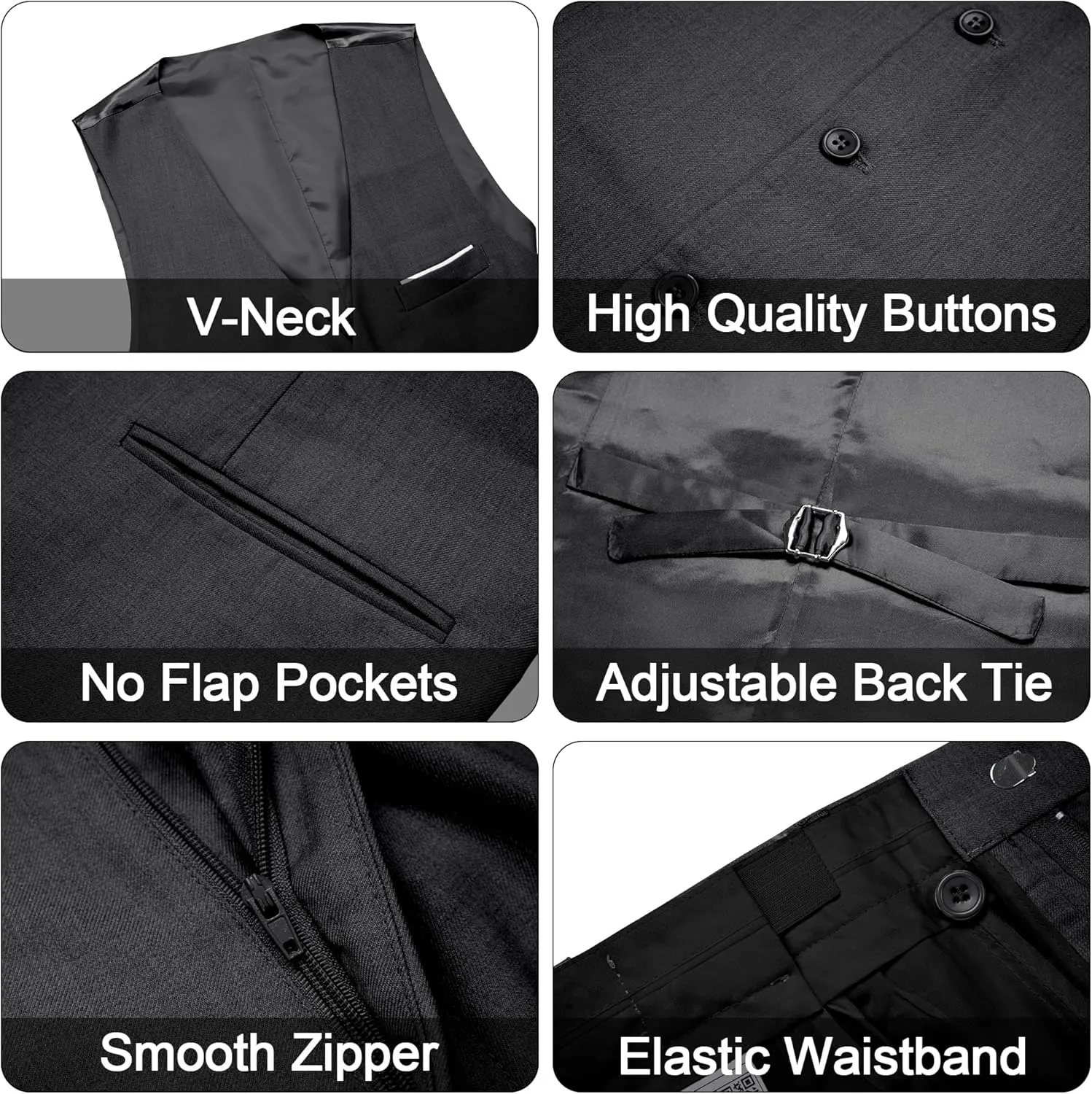 MAGE MALE Men's 3 Pieces Suit Elegant Solid One Button Slim Fit Single Breasted Party Blazer Vest Pants Set