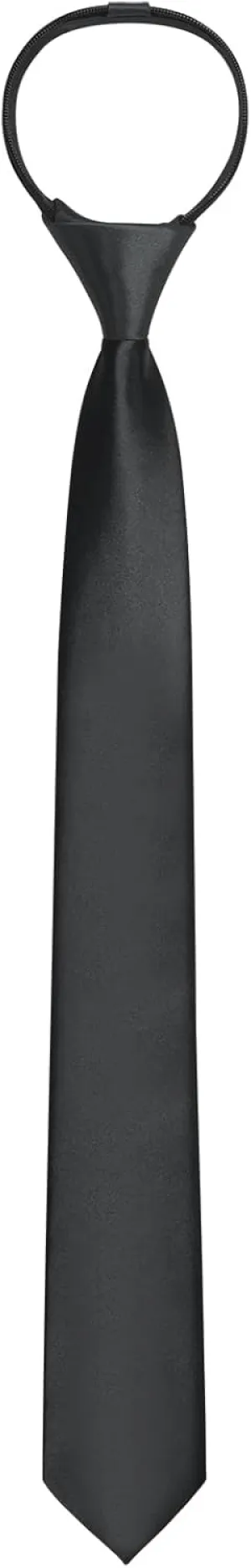 Men's Pre-Tied Necktie, Adjustable Zipper Skinny Ties for Men, Solid Color Black Ties for Wedding, Graduation