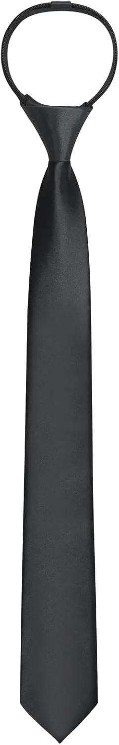 Men's Pre-Tied Necktie, Adjustable Zipper Skinny Ties for Men, Solid Color Black Ties for Wedding, Graduation
