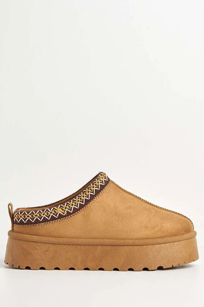 Milo Kids Flatform Fluffy Slippers in Camel