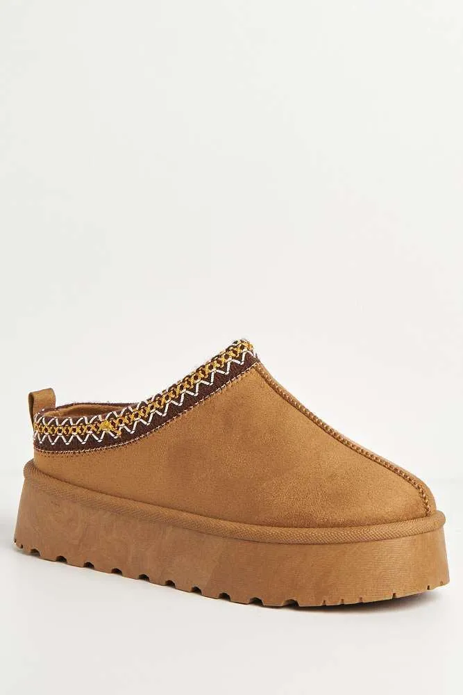 Milo Kids Flatform Fluffy Slippers in Camel