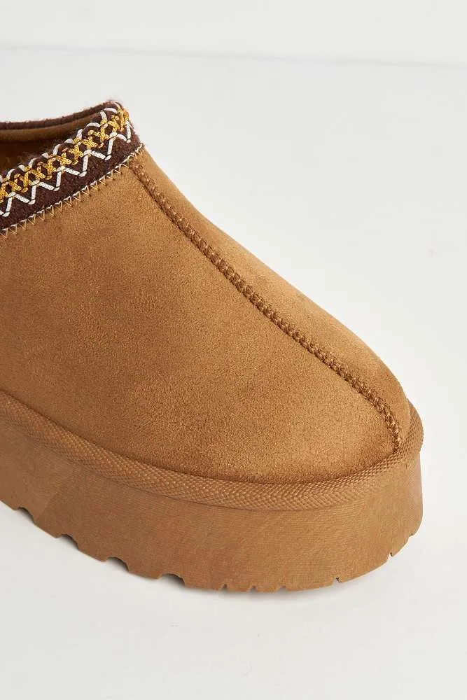 Milo Kids Flatform Fluffy Slippers in Camel