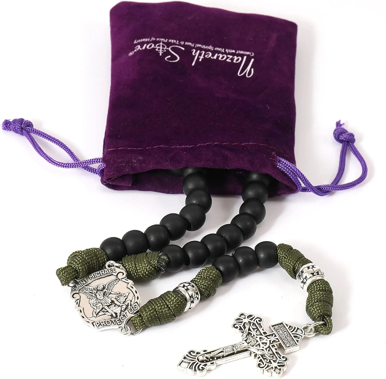 Nazareth Store St Michael Paracord Rosary Beads Rugged Rosary Necklace Strong Corded Catholic Pardon Crucifix