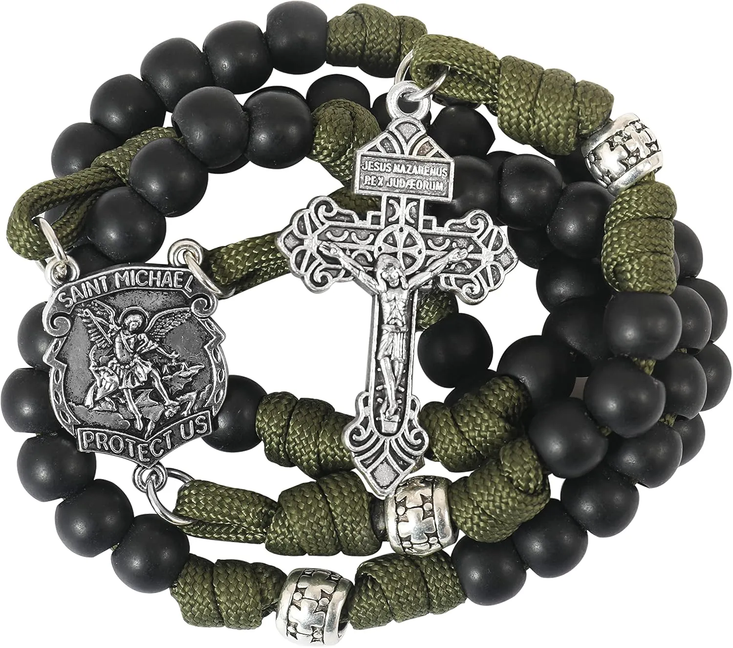Nazareth Store St Michael Paracord Rosary Beads Rugged Rosary Necklace Strong Corded Catholic Pardon Crucifix
