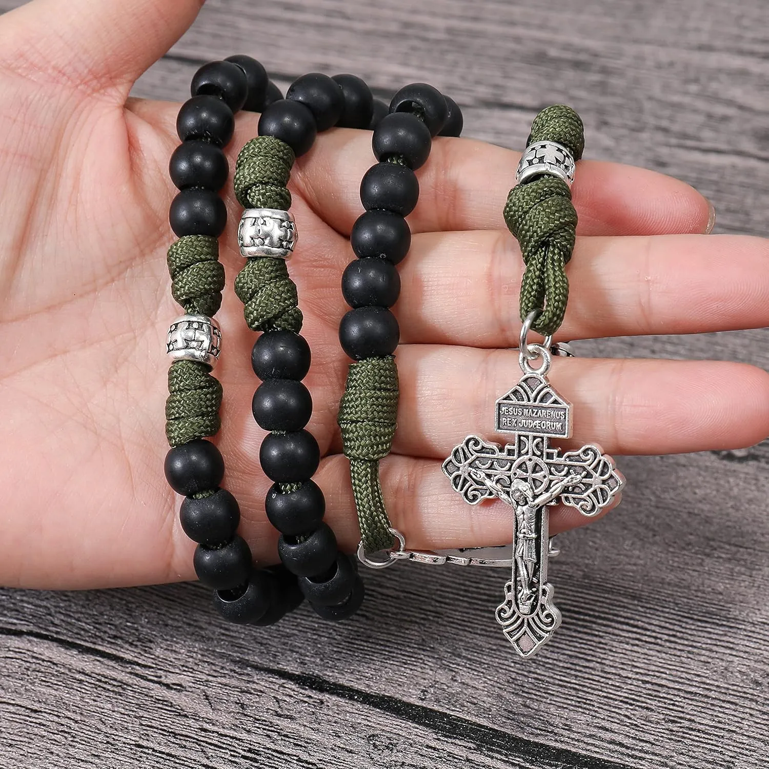 Nazareth Store St Michael Paracord Rosary Beads Rugged Rosary Necklace Strong Corded Catholic Pardon Crucifix