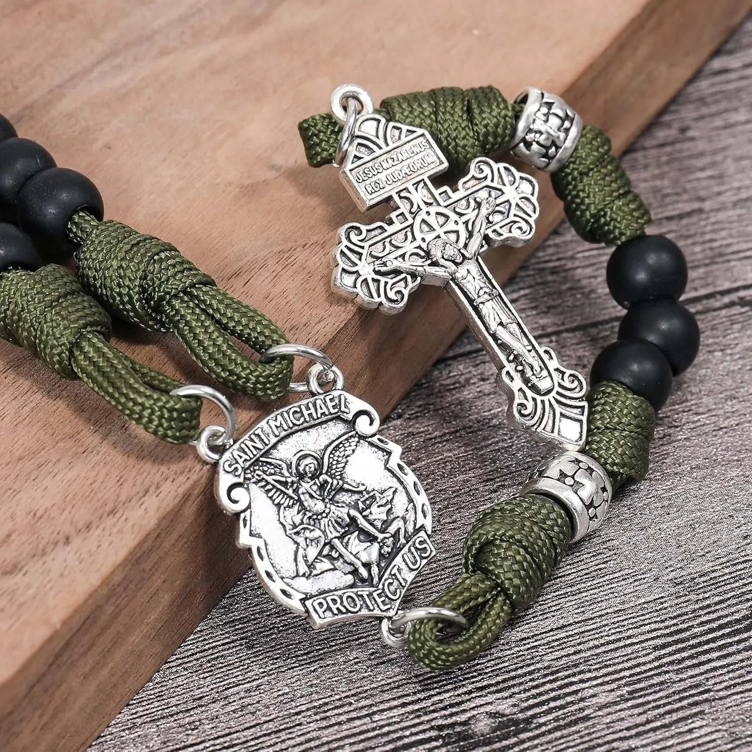 Nazareth Store St Michael Paracord Rosary Beads Rugged Rosary Necklace Strong Corded Catholic Pardon Crucifix