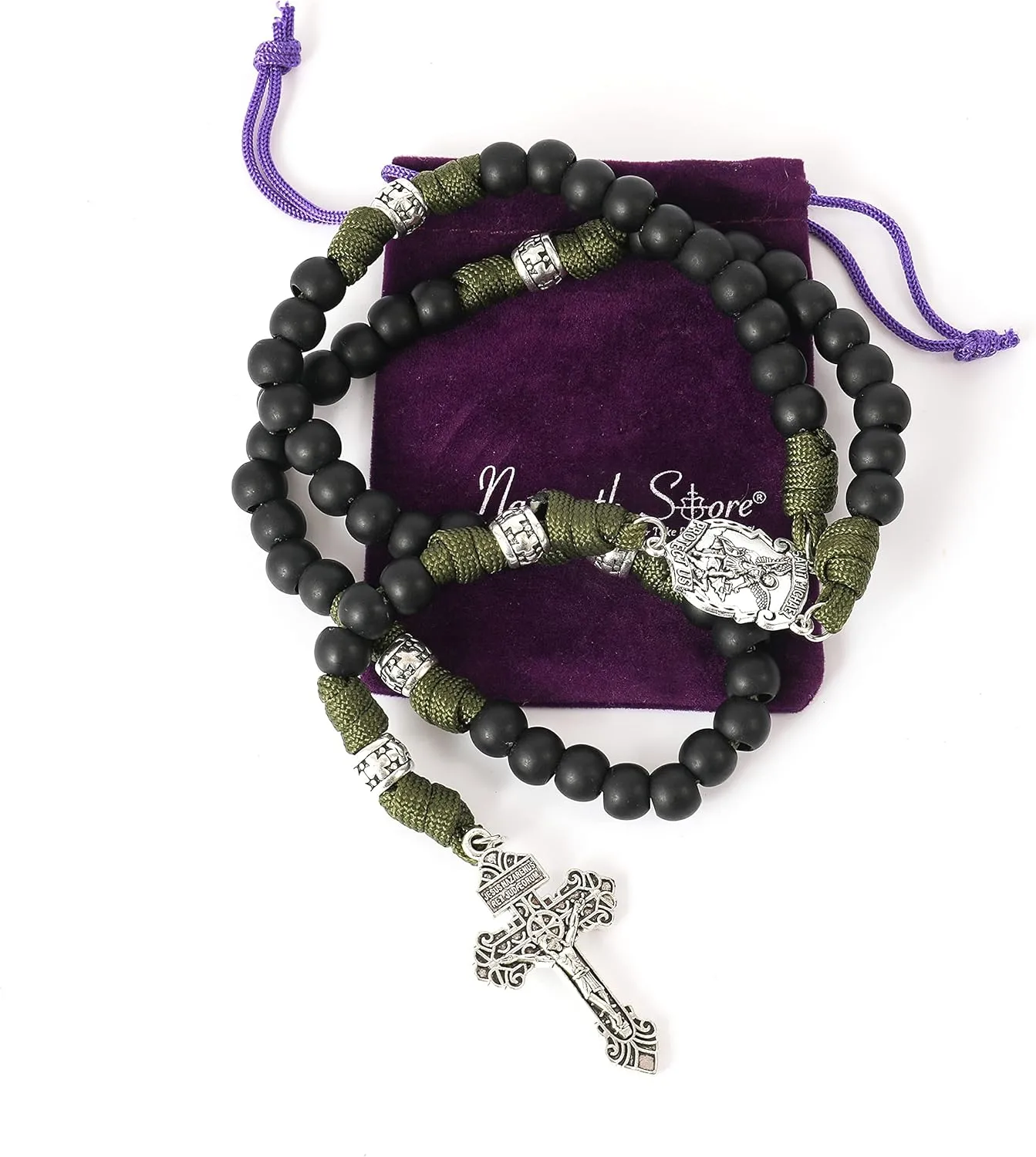 Nazareth Store St Michael Paracord Rosary Beads Rugged Rosary Necklace Strong Corded Catholic Pardon Crucifix
