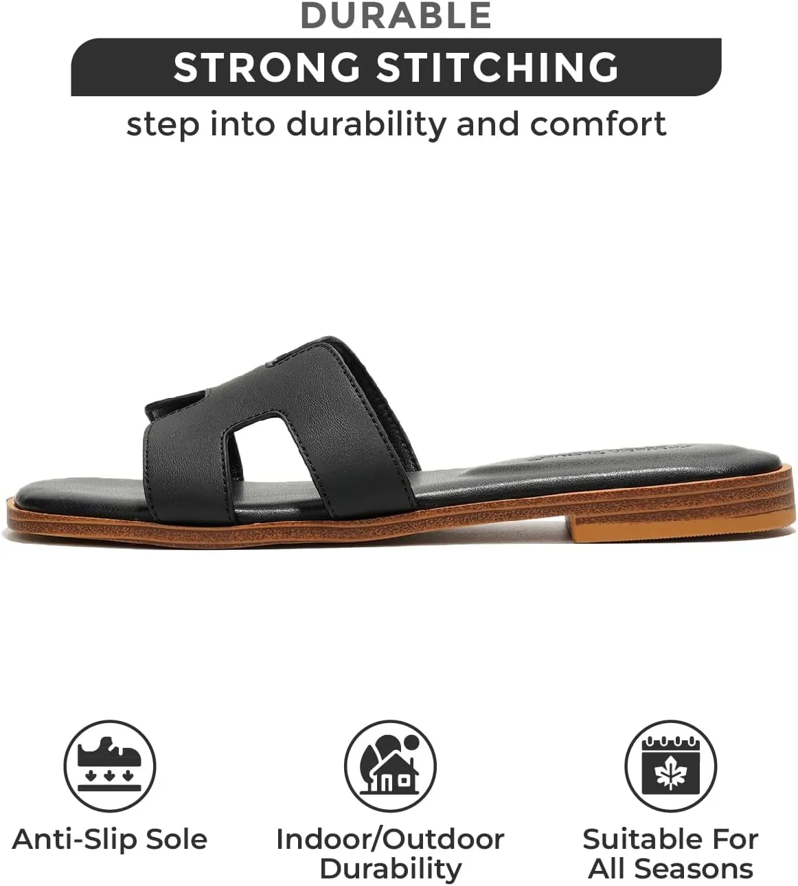 Project Cloud Genuine Leather Summer Sandals for Women 2025 - Comfortable Memory Foam Insole Slides and Non Slip Fashion Flat Womens Sandals (Jannel)