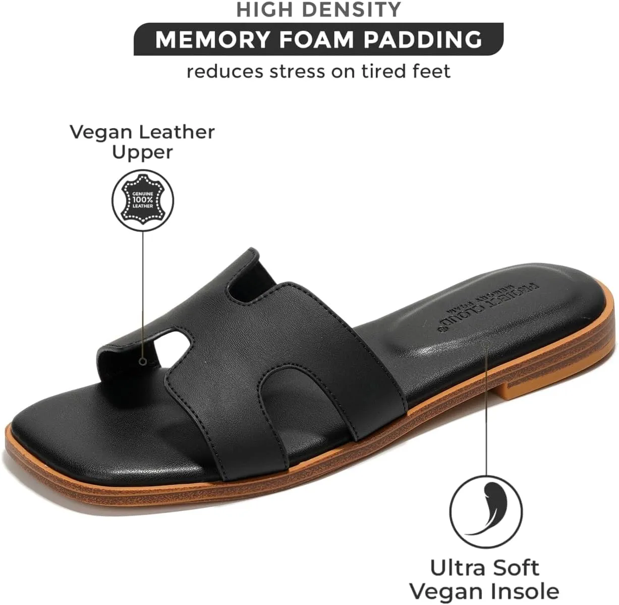 Project Cloud Genuine Leather Summer Sandals for Women 2025 - Comfortable Memory Foam Insole Slides and Non Slip Fashion Flat Womens Sandals (Jannel)