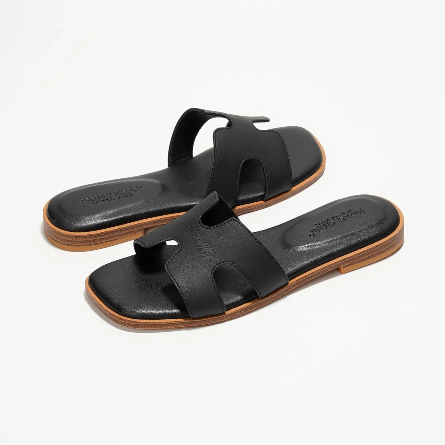 Project Cloud Genuine Leather Summer Sandals for Women 2025 - Comfortable Memory Foam Insole Slides and Non Slip Fashion Flat Womens Sandals (Jannel)