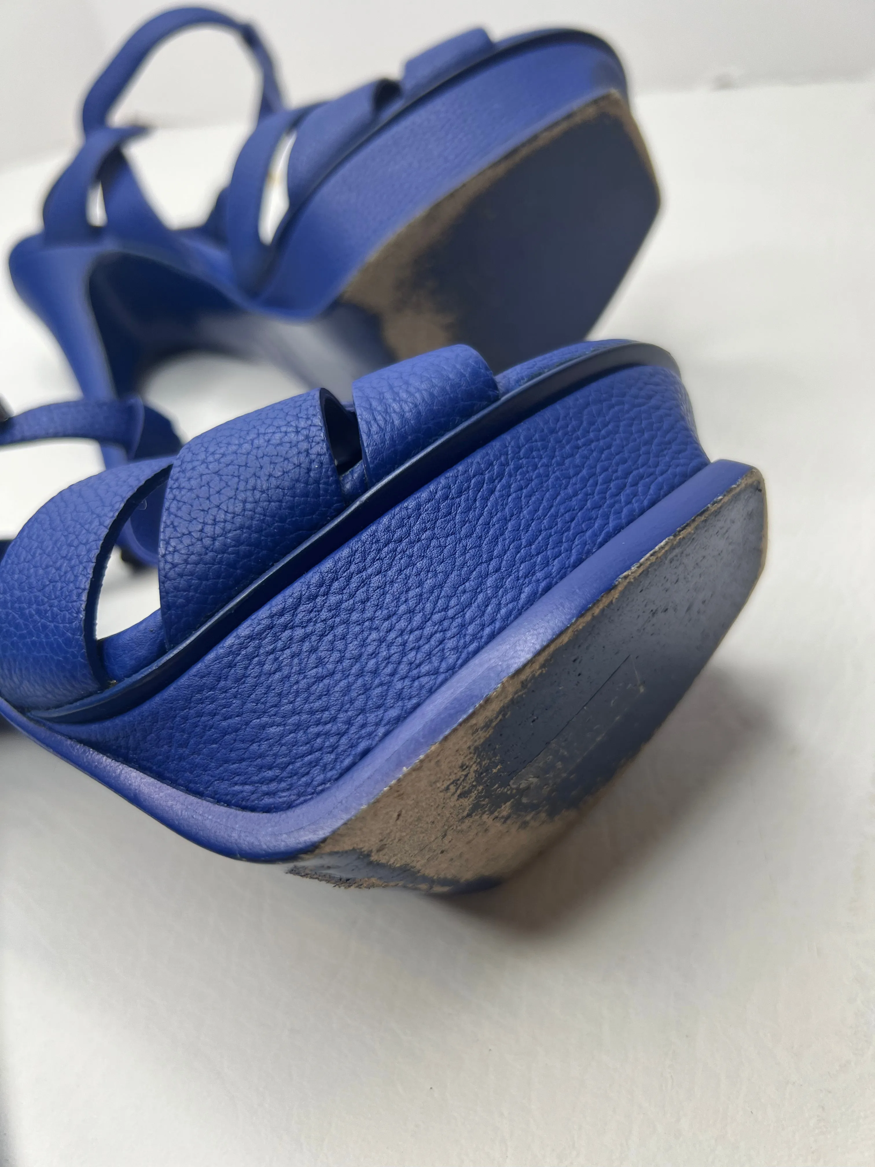 Saint Laurent Ysl Tribute Platform Sandal blue leather sandal heels size 36/ 6
