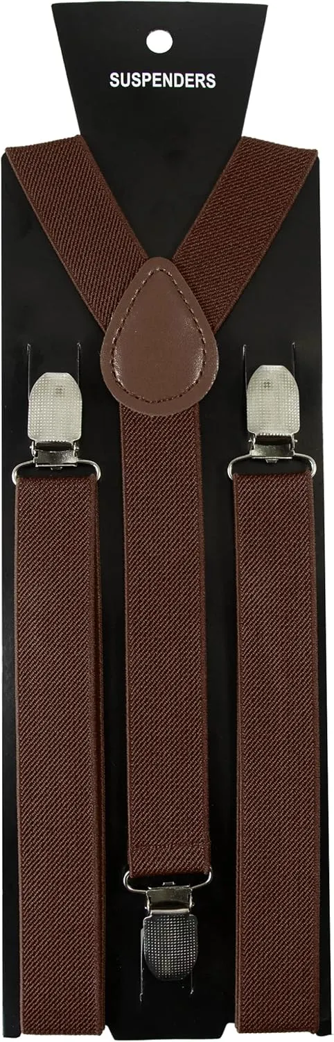 Solid Color Mens Suspender with 3 Strong Clips Adjustable Braces