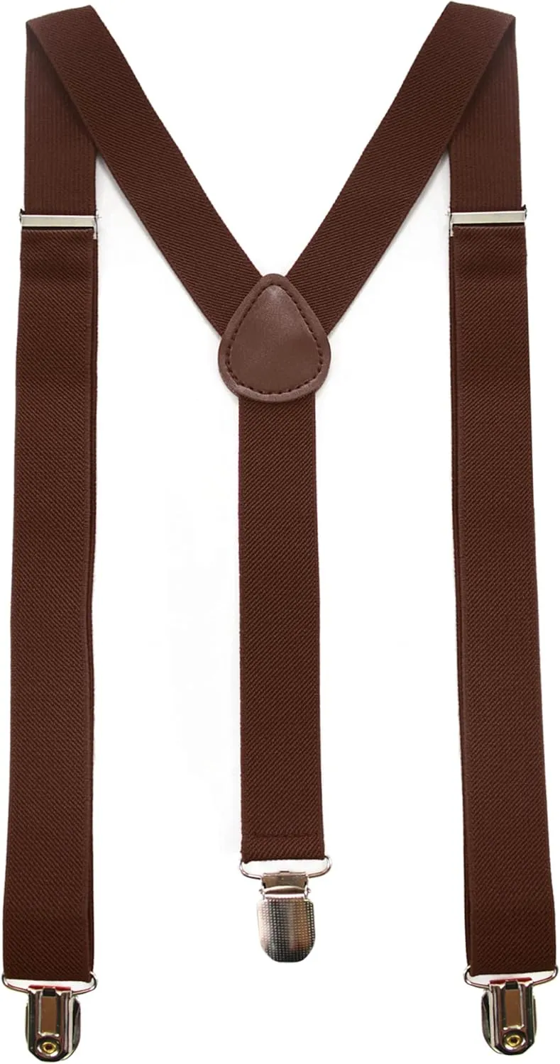 Solid Color Mens Suspender with 3 Strong Clips Adjustable Braces