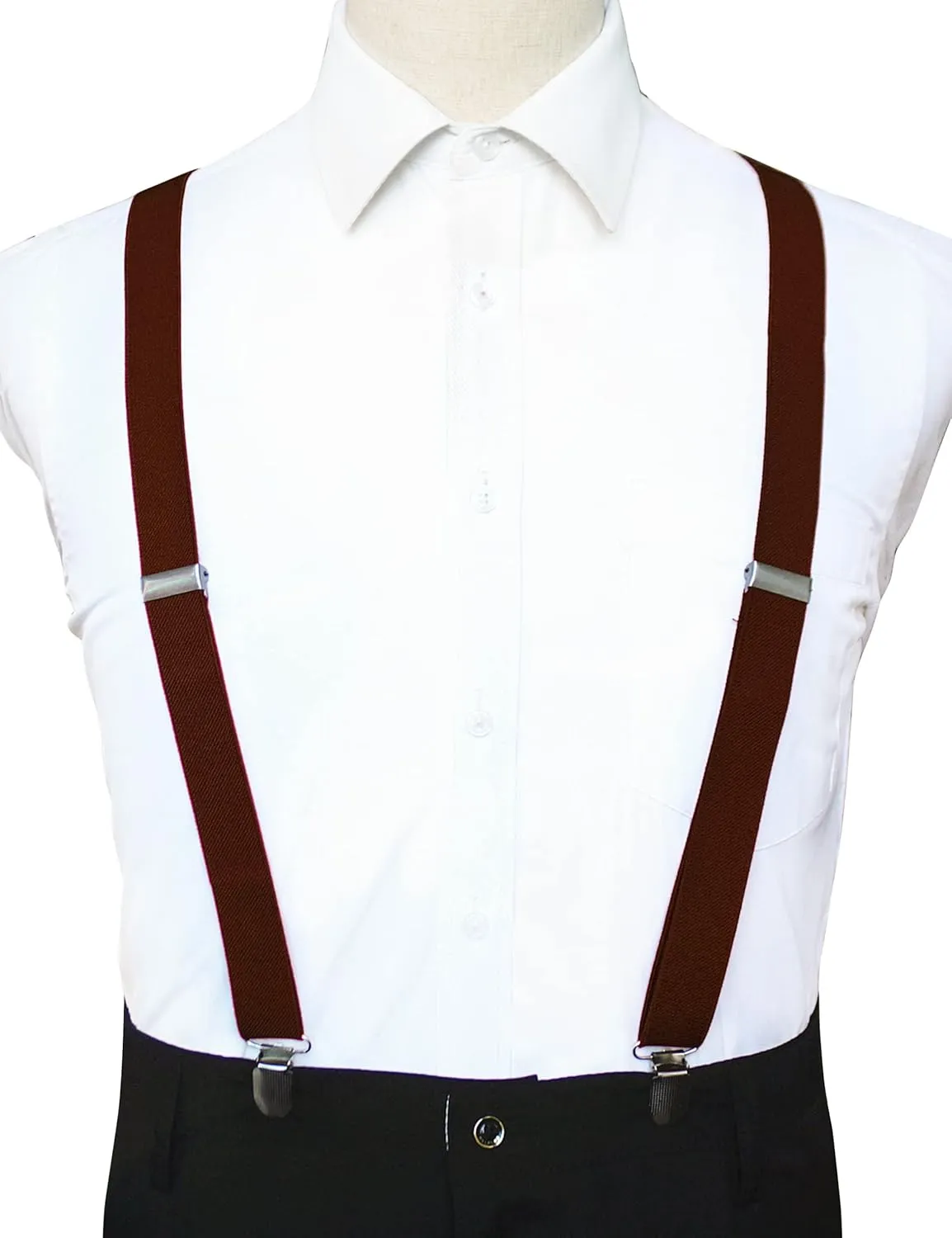 Solid Color Mens Suspender with 3 Strong Clips Adjustable Braces
