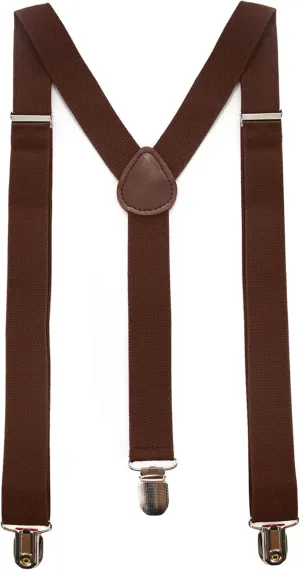 Solid Color Mens Suspender with 3 Strong Clips Adjustable Braces