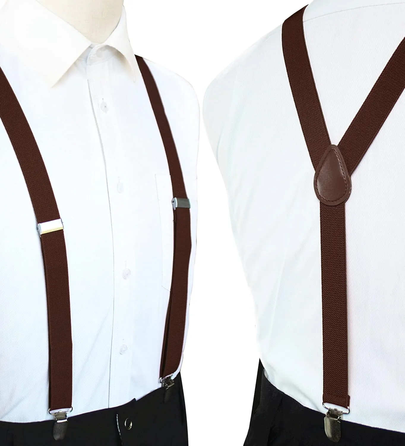 Solid Color Mens Suspender with 3 Strong Clips Adjustable Braces