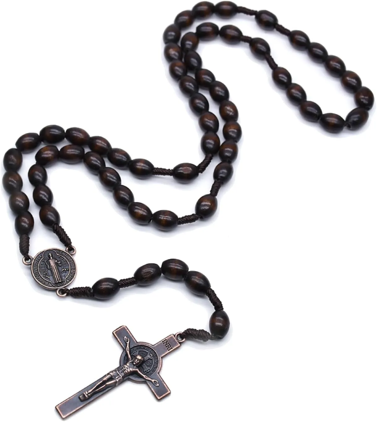 SZQCZB Wooden Rosary Beads Catholic for Men, Saint Benedict Medal and Cross - Comes in Gift Pouch and 18pcs Prayer Cards