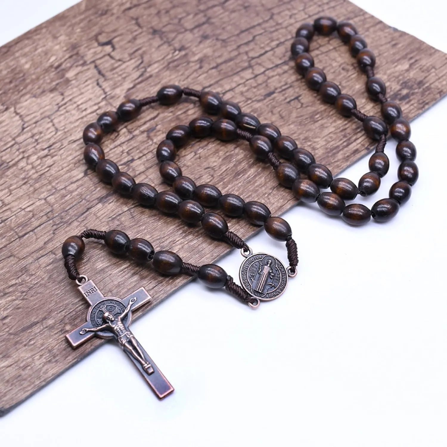 SZQCZB Wooden Rosary Beads Catholic for Men, Saint Benedict Medal and Cross - Comes in Gift Pouch and 18pcs Prayer Cards