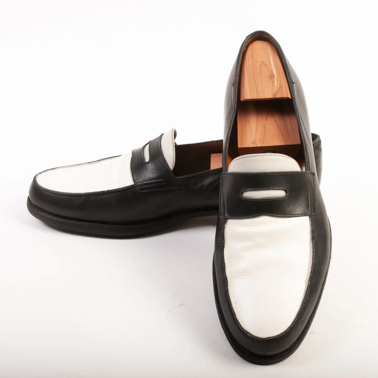 Tom Ford Black and White Leather Penny Loafers