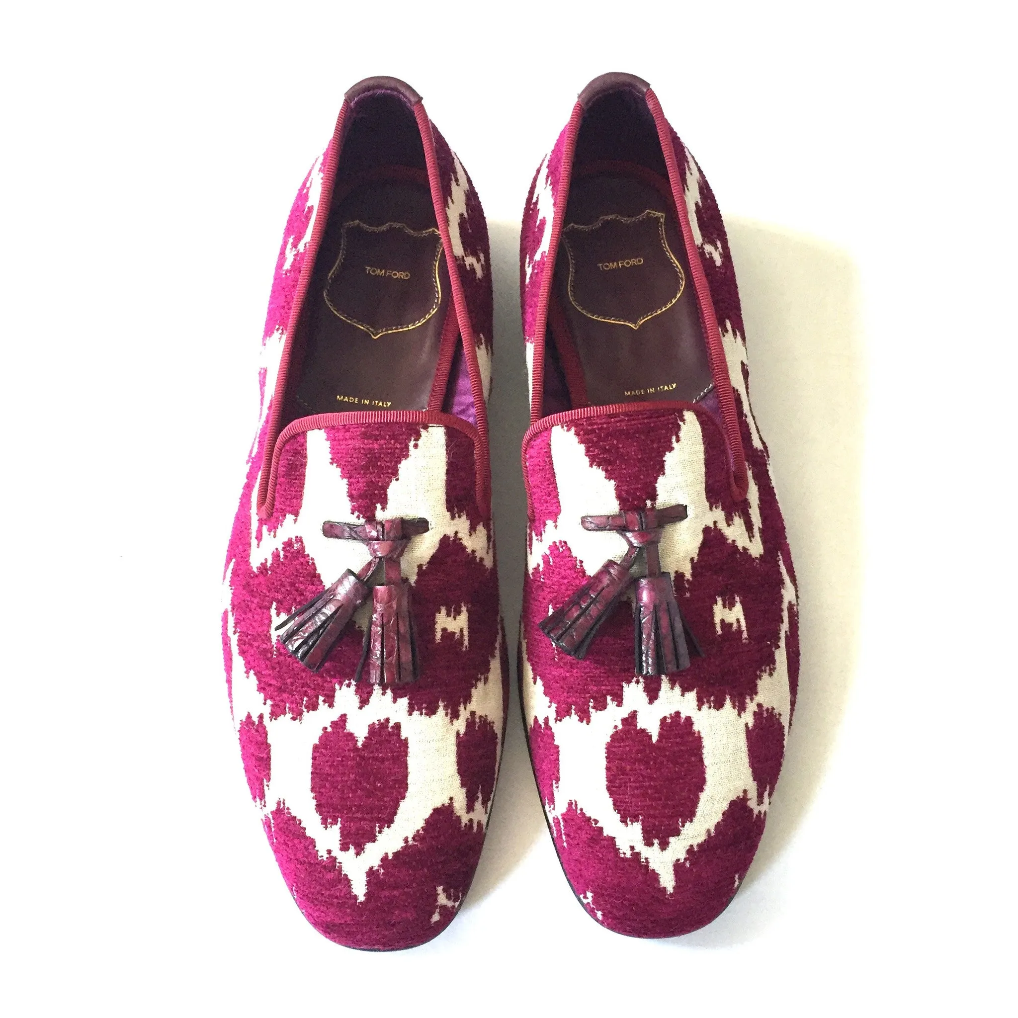 Tom Ford - Magenta Jacquard Croc Tassel Loafers