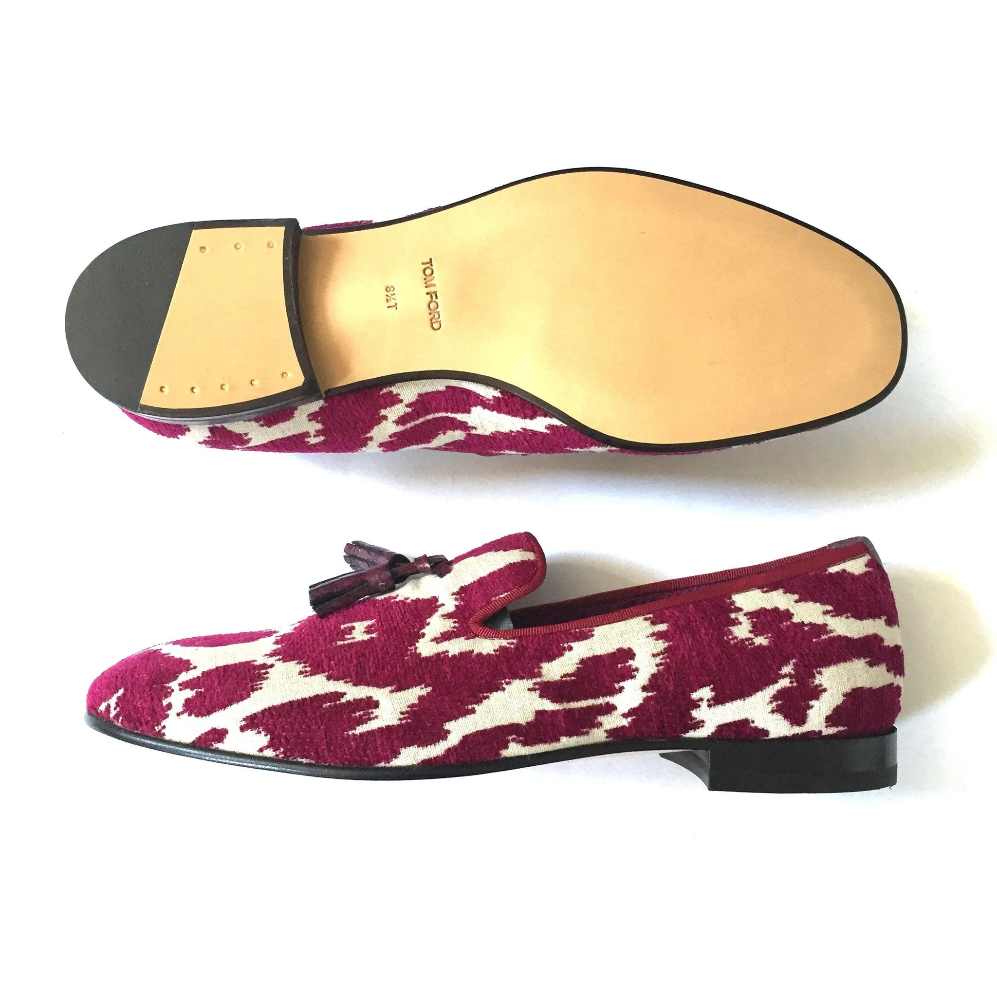 Tom Ford - Magenta Jacquard Croc Tassel Loafers