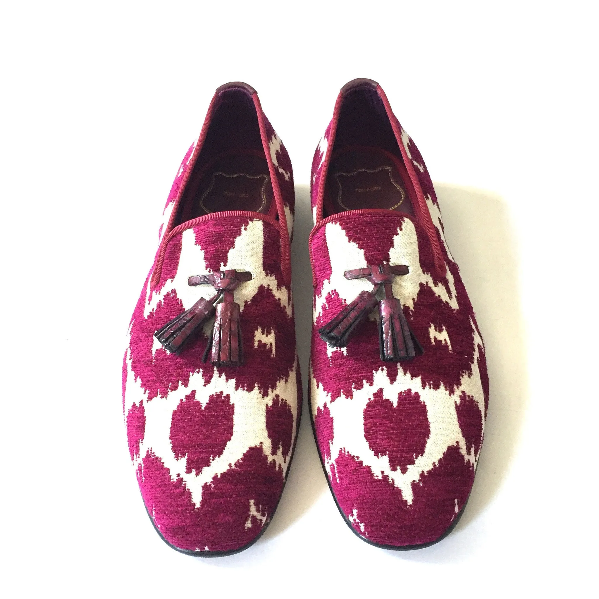 Tom Ford - Magenta Jacquard Croc Tassel Loafers